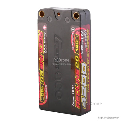 Gens ace Redline 2.0 4200mAh 2S 7.6V HV hardcase LiPo battery pack with bullet terminals and 140C label