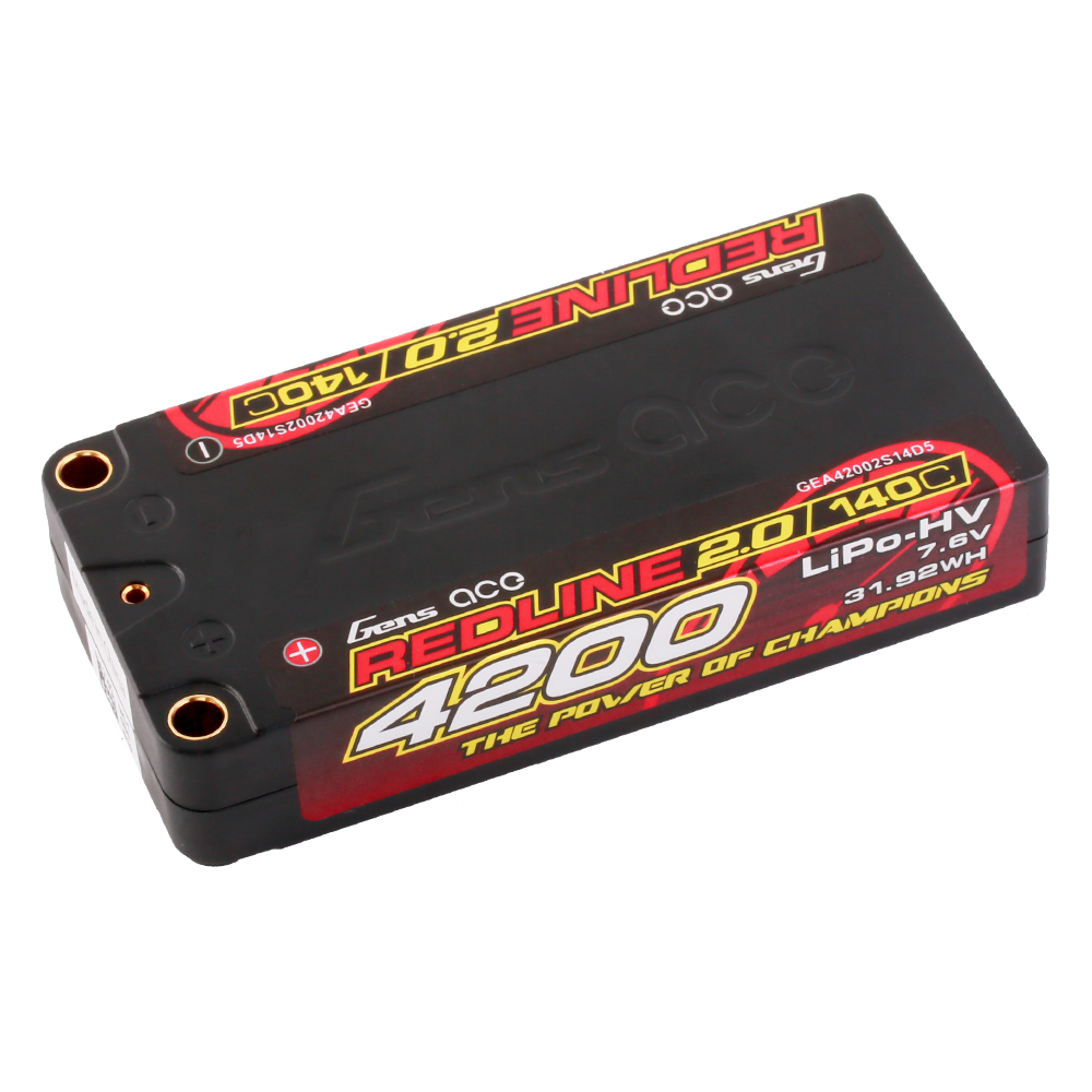 Gens ace Redline 2.0 4200mAh 2S 7.6V LiPo-HV hardcase battery pack with bullet connector ports