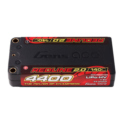 Gens ace Redline 2.0 4400mAh 140C 2S LiPo-HV 7.6V shorty hardcase RC battery with bullet ports
