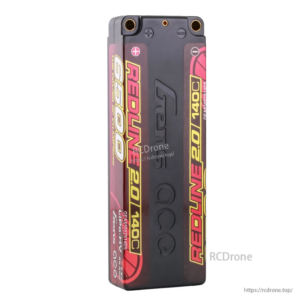 Gens ace Redline 2.0 hardcase 2S 6500mAh LiPo battery pack with 140C label and top bullet connector ports