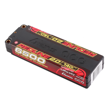 Gens ace Redline 2.0 6500mAh 2S 7.6V hardcase LiPo-HV battery pack with 140C label and bullet terminals
