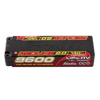 Gens ace Redline 2.0 hardcase LiPo-HV battery pack labeled 9600mAh 7.6V 140C for RC applications