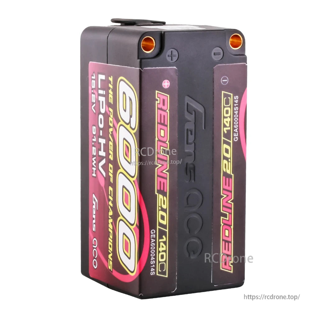 Gens ace Redline 2.0 6000mAh 4S 15.2V 140C hardcase shorty LiPo battery with bullet ports