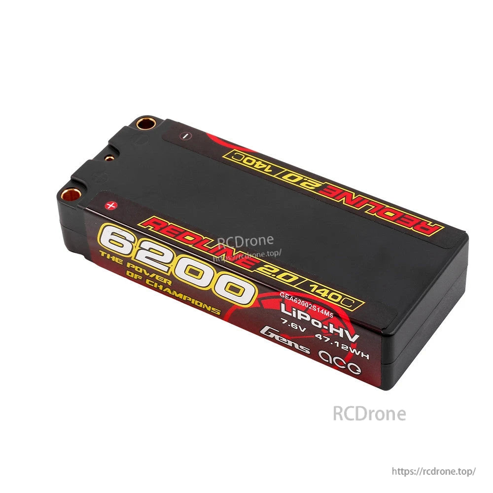 Gens ace Redline 2.0 6200mAh 7.6V LiPo-HV hardcase battery pack with built-in bullet connectors
