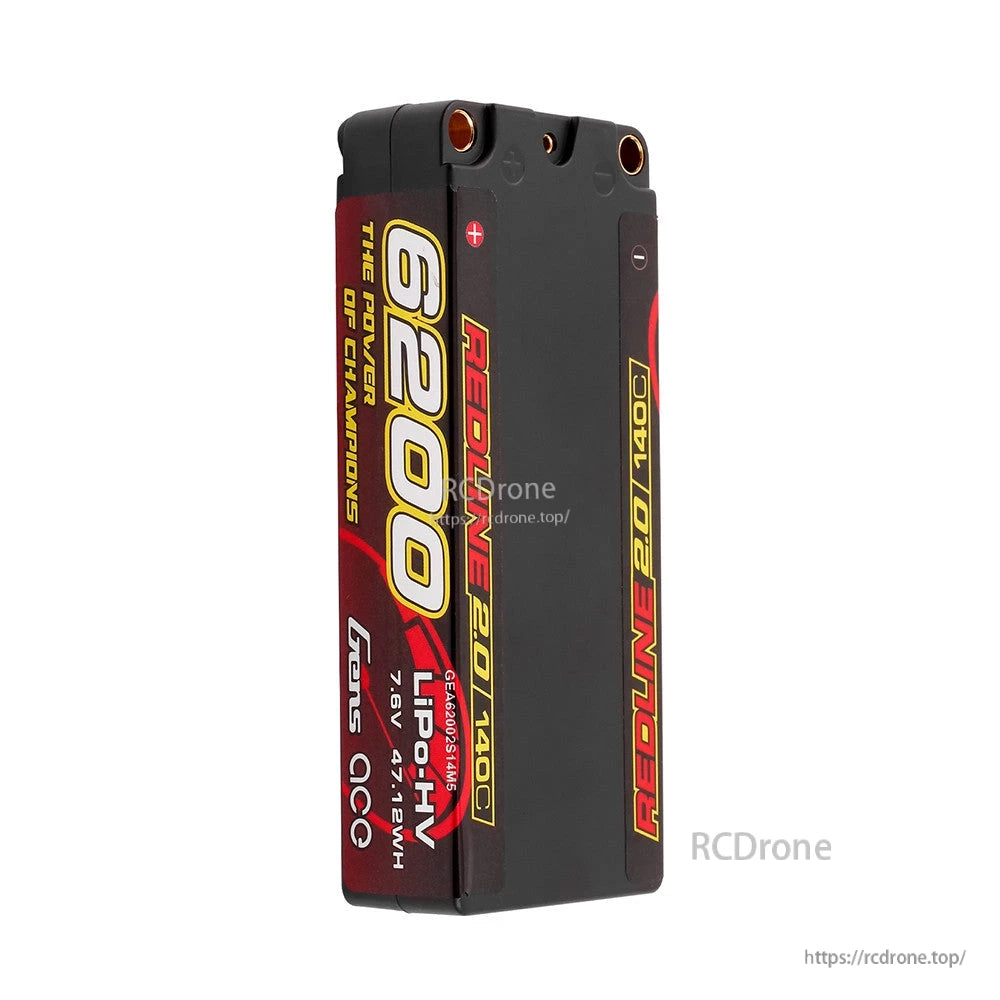 Gens ace Redline 2.0 6200mAh 2S 7.6V HV hardcase LiPo battery with 5.0mm bullet terminals