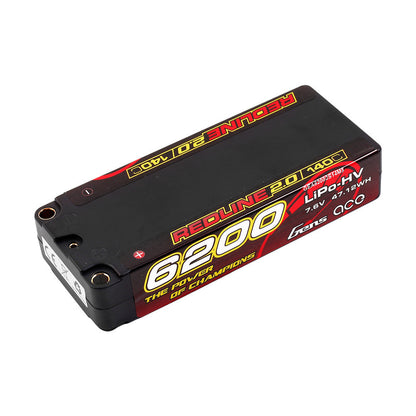 Gens ace Redline 2.0 6200mAh hardcase LiPo-HV battery pack labeled 7.6V 140C with bullet-style terminals