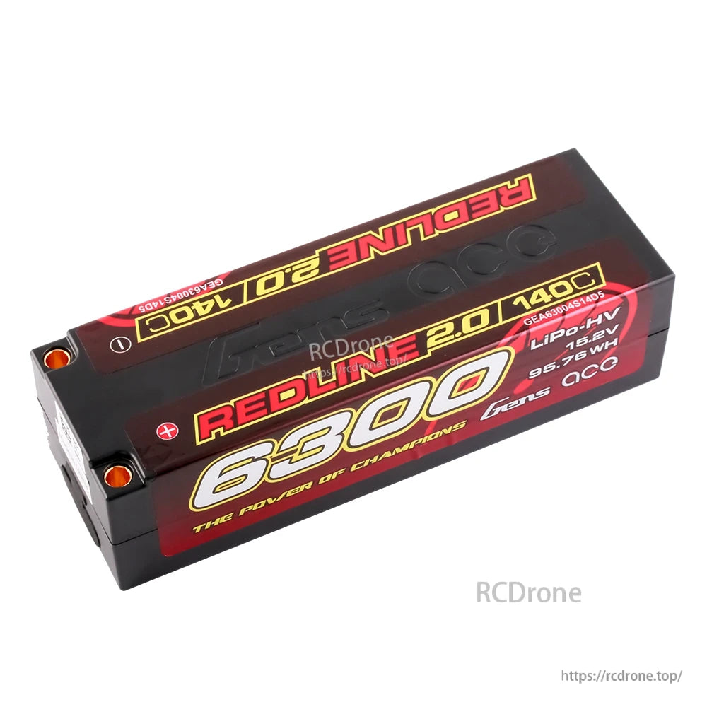 Gens ace Redline 2.0 6300mAh 4S 15.2V 140C hardcase LiPo-HV battery pack with bullet terminals