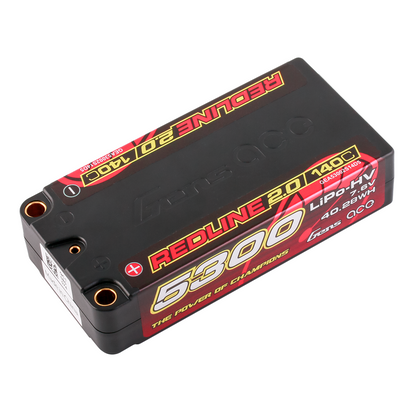 Gens ace Redline 2.0 5300mAh 7.6V 140C HV shorty hardcase LiPo battery pack with bullet sockets