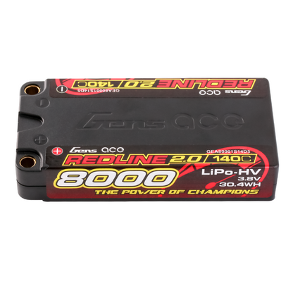 Gens ace Redline 2.0 8000mAh 1S 3.8V LiPo-HV hardcase battery pack with 140C label and bullet ports