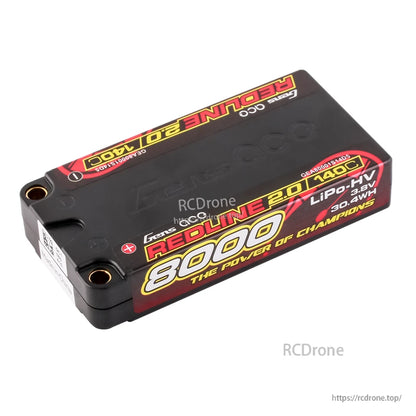 Gens ace Redline 2.0 hardcase 1S LiPo HV battery pack, 8000mAh 3.8V 140C with 5.0mm bullet ports