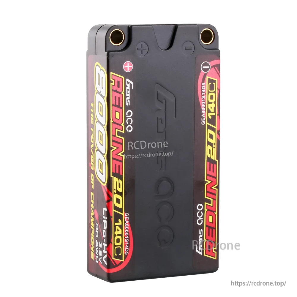 Gens ace Redline 2.0 8000mAh 1S 3.8V hardcase LiPo HV battery pack with 5.0mm bullet terminals