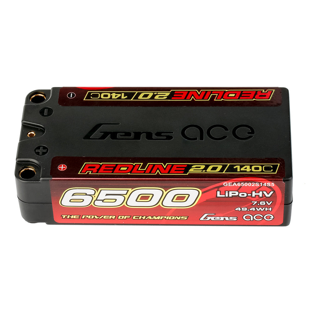 Gens ace Redline 2.0 6500mAh 2S 7.6V LiPo-HV shorty hardcase battery pack with 5mm bullet ports
