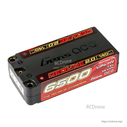 Gens ace Redline 2.0 6500mAh 7.6V LiPo-HV shorty hardcase battery pack with 140C rating and bullet ports