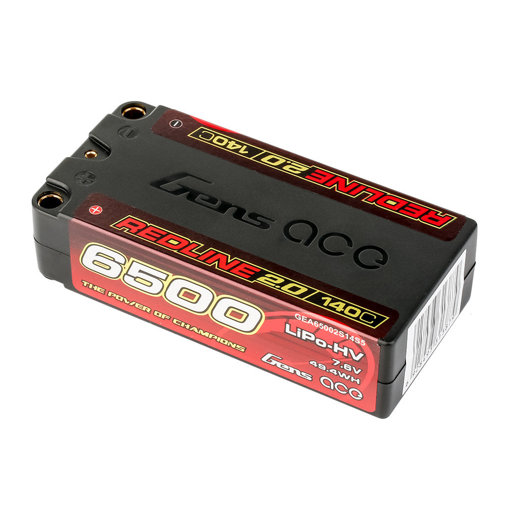 Gens ace Redline 2.0 6500mAh 2S 7.6V hardcase shorty LiPo-HV battery pack with bullet terminals