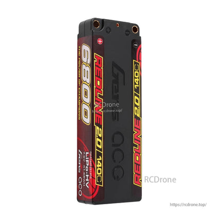 Gens ace Redline 2.0 6800mAh 2S 7.6V hardcase LiPo battery pack with top-mounted bullet connectors