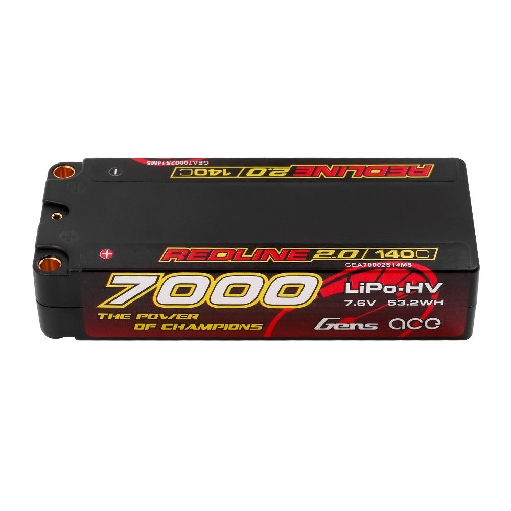 Gens ace Redline 2.0 7000mAh 2S LiPo-HV 7.6V 140C hardcase battery pack with bullet ports