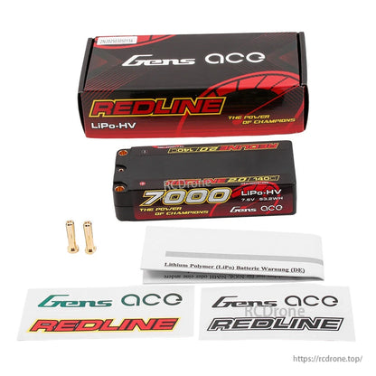 Gens ace Redline hardcase LiPo-HV battery pack 7000mAh 7.6V 140C with 5.0mm bullet connectors and decals