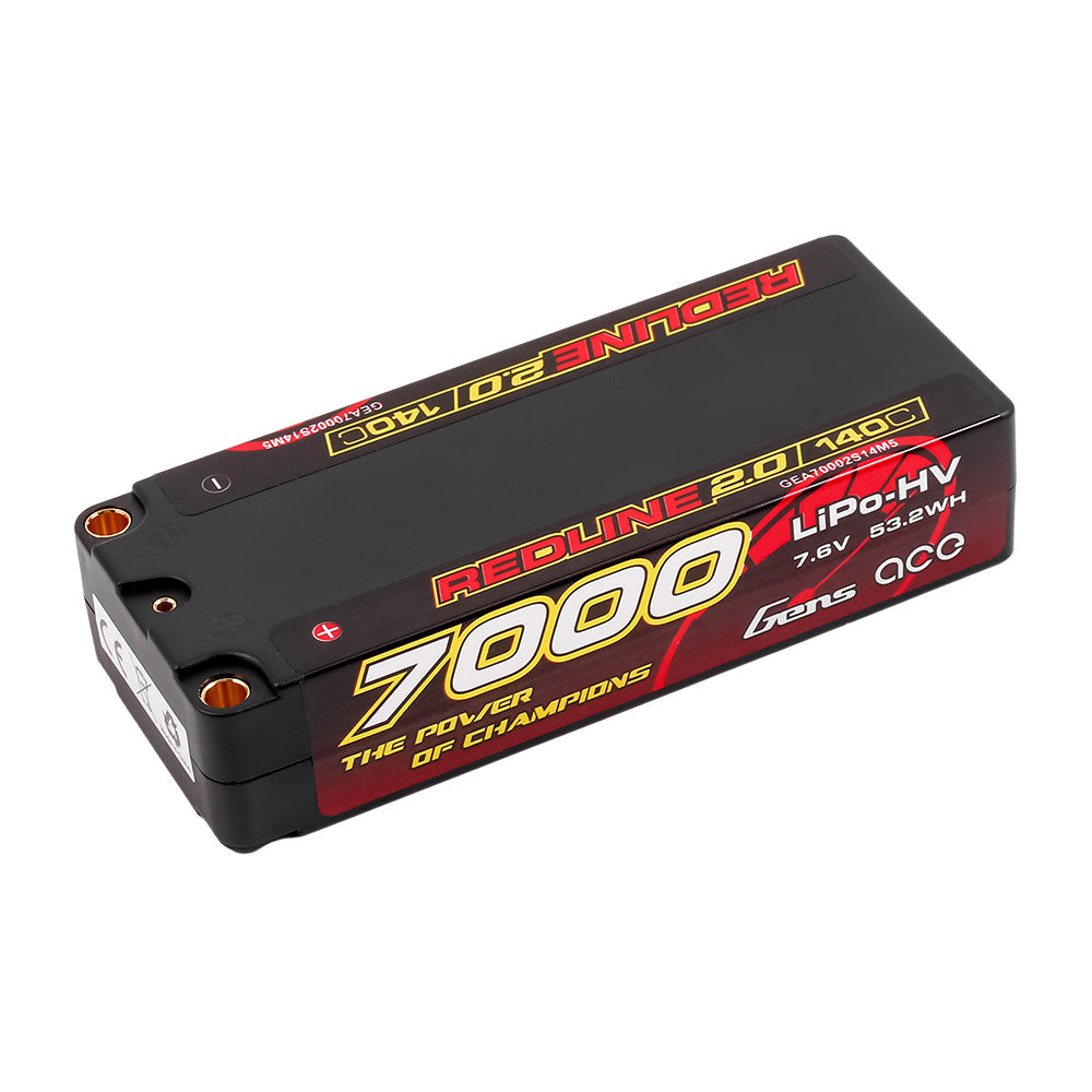 Gens ace Redline 2.0 7000mAh 2S 7.6V 140C hardcase LiPo-HV battery with 5mm bullet ports