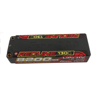 Gens ace Redline hardcase LiPo-HV battery pack labeled 8200mAh, 7.6V, 130C with recessed bullet terminals