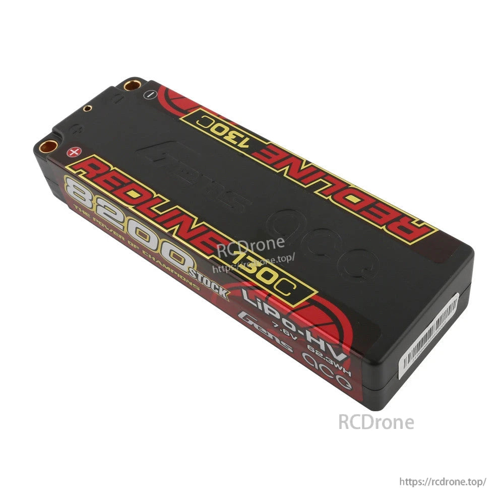Gens ace Redline 2.0 8200mAh 2S 7.6V 130C HV hardcase LiPo battery pack with bullet terminals