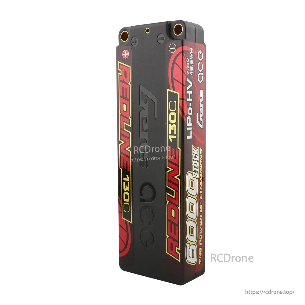 Gens ace Redline 2S 7.6V LiPo-HV hardcase battery pack with 5mm bullet ports and 130C label