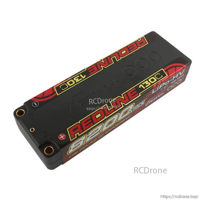 Gens ace Redline 8200mAh HV hardcase LiPo battery pack labeled 130C, with bullet-style connector ports