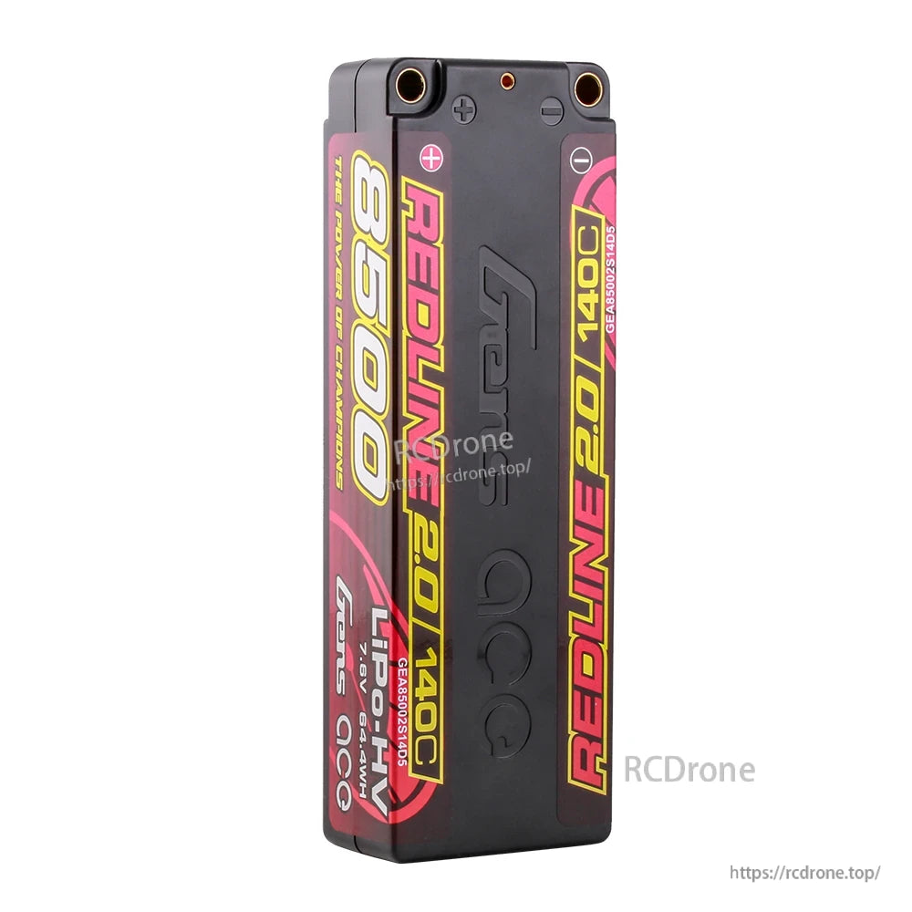 Gens ace Redline 2.0 8500mAh 2S 7.6V 140C hardcase LiPo battery pack with 5.0mm bullet terminals