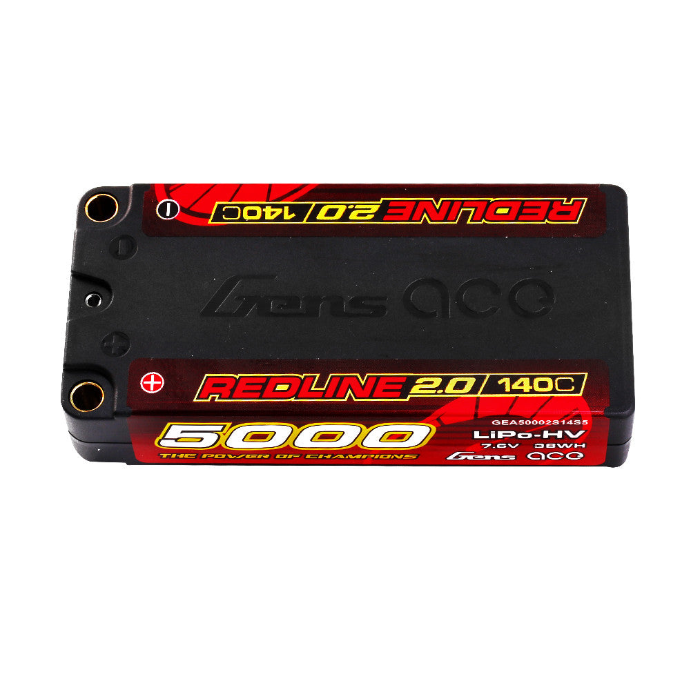 Gens ace Redline 2.0 LiPo Battery, Gens ace Redline 2.0 hardcase LiPo-HV battery pack labeled 5000mAh 7.6V 140C