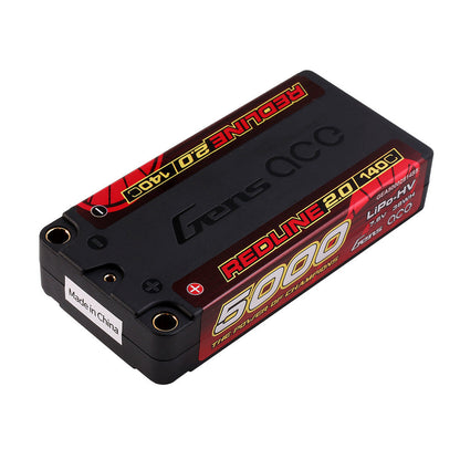 Gens ace Redline 2.0 LiPo Battery, Gens ace Redline 2.0 hardcase LiPo-HV battery pack labeled 5000mAh 2S 7.6V 140C