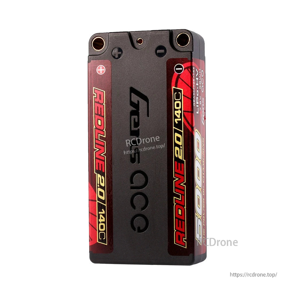 Gens ace Redline 2.0 LiPo Battery, Gens ace Redline 2.0 hardcase LiPo battery with 5mm bullet ports, labeled 6100mAh 140C.
