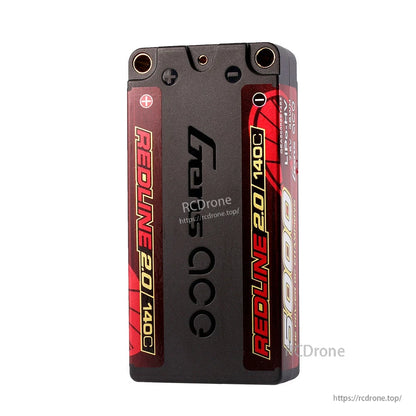 Gens ace Redline 2.0 LiPo Battery, Gens ace Redline 2.0 hardcase LiPo battery with 5mm bullet ports, labeled 6100mAh 140C.