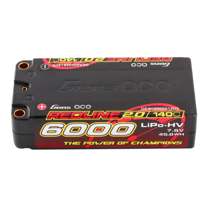 Gens ace Redline 2.0 6000mAh 140C LiPo-HV 7.6V shorty hardcase battery with bullet terminals