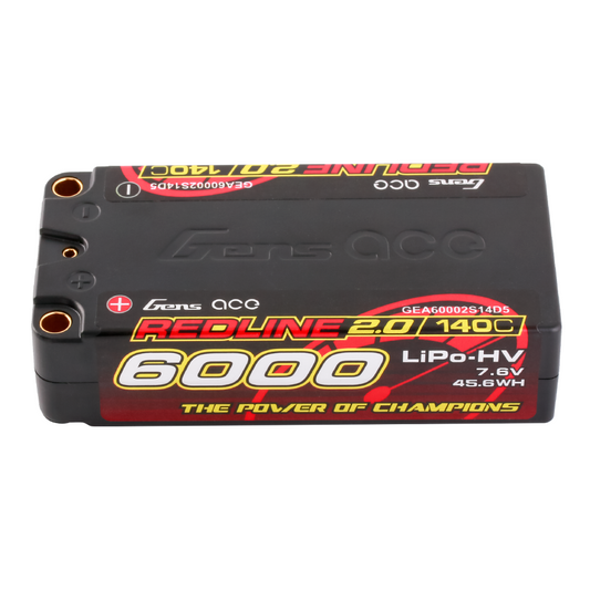 Gens ace Redline 2.0 6000mAh 140C LiPo-HV 7.6V shorty hardcase battery with bullet terminals