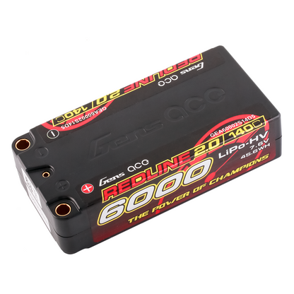 Gens ace Redline 2.0 6000mAh 2S LiPo-HV 7.6V 140C hardcase shorty battery with bullet ports