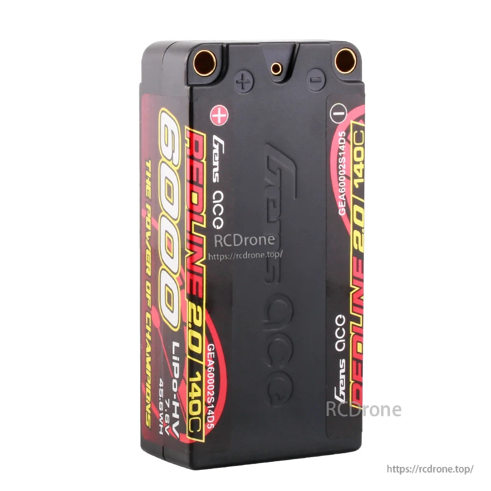 Gens ace Redline 2.0 6000mAh 7.6V 140C shorty hardcase HV LiPo battery with top bullet terminals