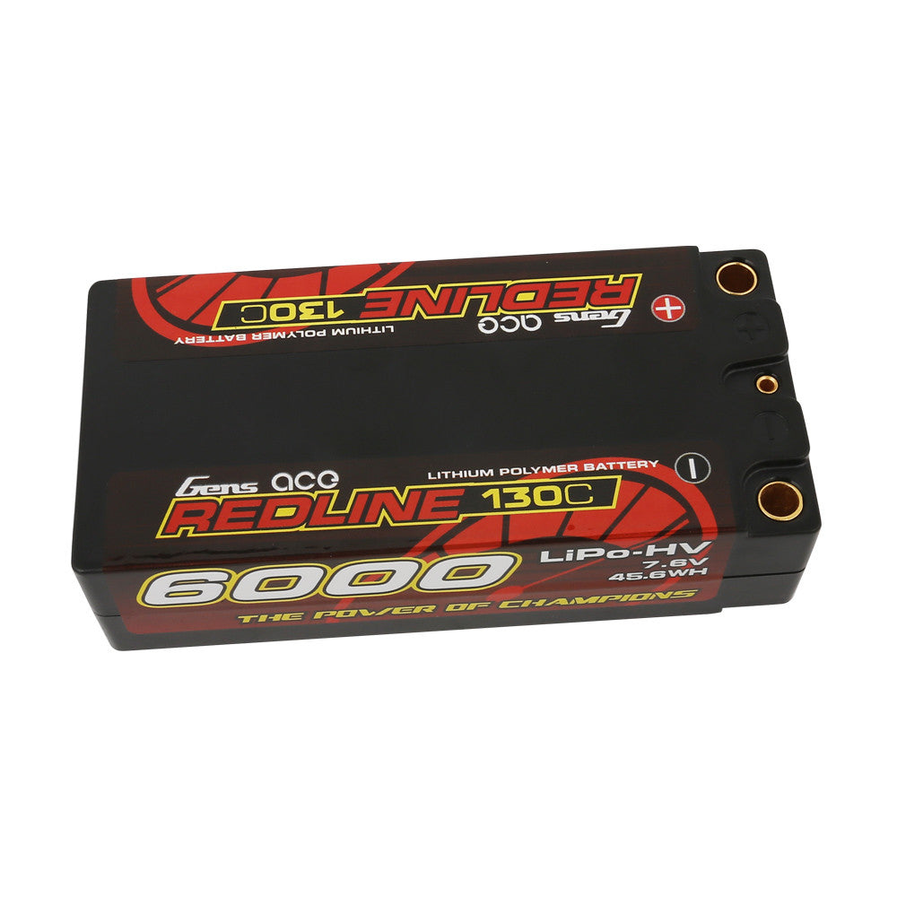 Gens ace Redline hardcase shorty LiPo-HV battery pack with 5mm bullet terminals, 6000mAh 7.6V 130C