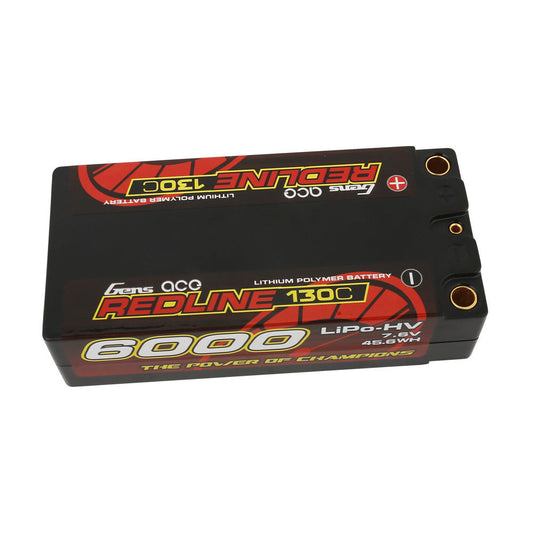 Gens ace Redline hardcase shorty LiPo-HV battery pack with 5mm bullet terminals, 6000mAh 7.6V 130C
