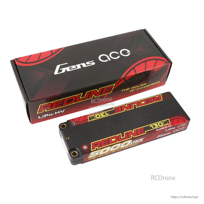 Gens ace Redline 5000mAh 2S 7.4V 130C hardcase LiPo battery pack with matching Redline box
