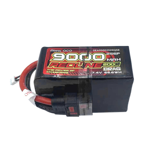 Gens ace Redline Drag Race LiPo Battery, Gens ace Redline Drag 2S LiPo battery pack, 9000mAh 7.4V 200C, with leads and balance plug