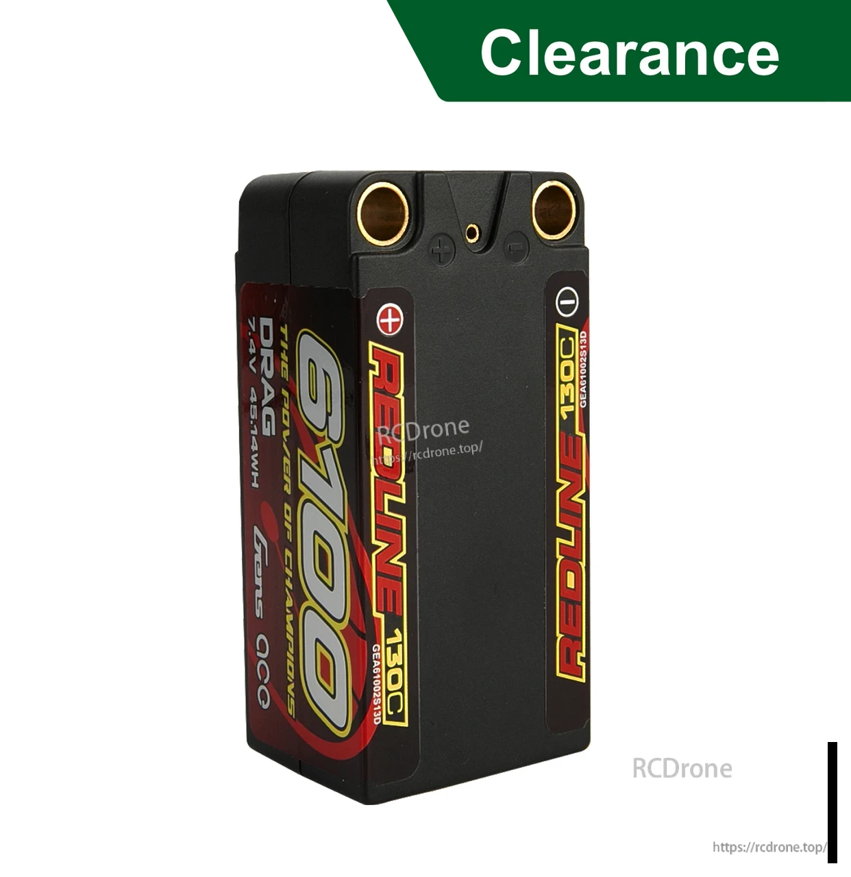 Gens ace Redline Drag Racing Series LiPo Battery, Gens ace Redline drag racing LiPo battery pack with 9700mAh label, 130C rating, and dual top terminals