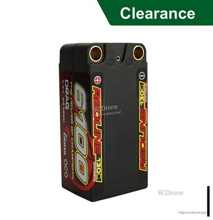 Gens ace Redline Drag Racing Series LiPo Battery, Gens ace Redline drag racing LiPo battery pack with 9700mAh label, 130C rating, and dual top terminals