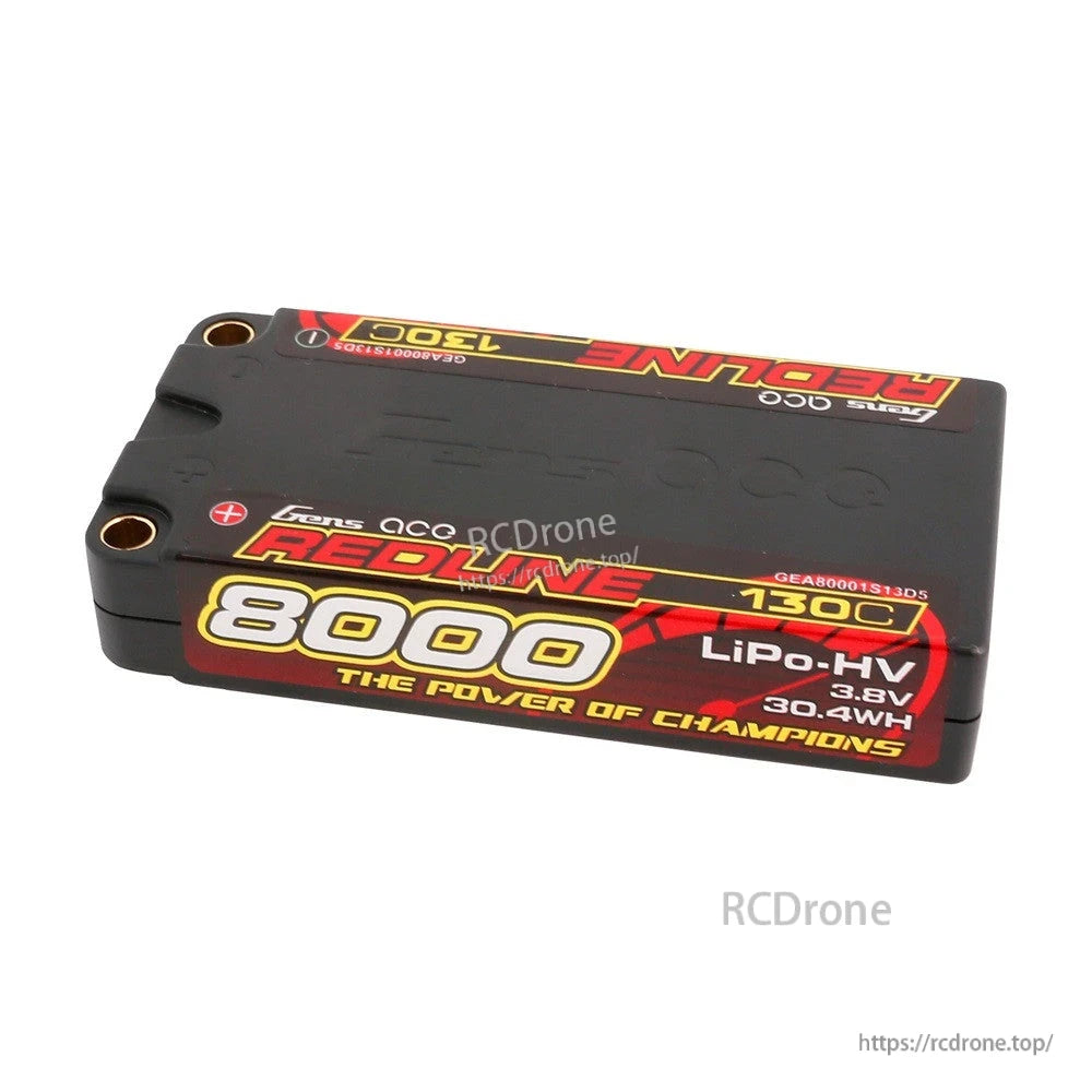 Gens ace Redline 8000mAh 1S LiPo-HV 3.8V hardcase battery pack labeled 130C and 30.4Wh