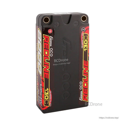 Gens ace Redline hardcase LiPo battery pack with 8000mAh label, 130C rating, and dual 5.0mm bullet terminals