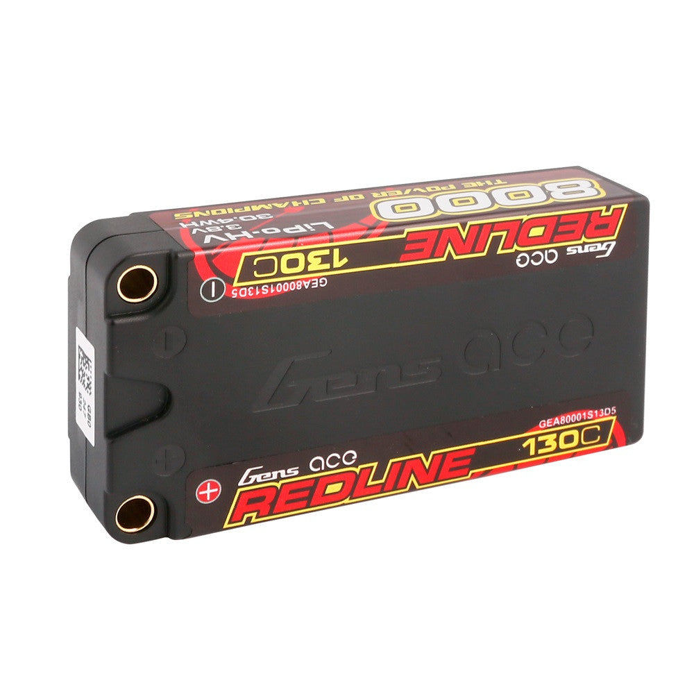 Gens ace Redline 8000mAh hardcase LiPo battery pack with 5.0mm bullet connectors and 130C label