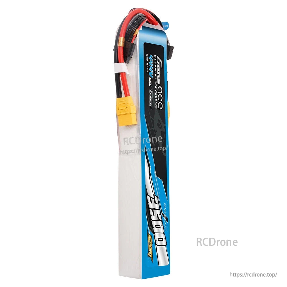 Gens ace Sport G-Tech 3500mAh LiPo battery pack with yellow main plug, balance leads, and blue shrink wrap