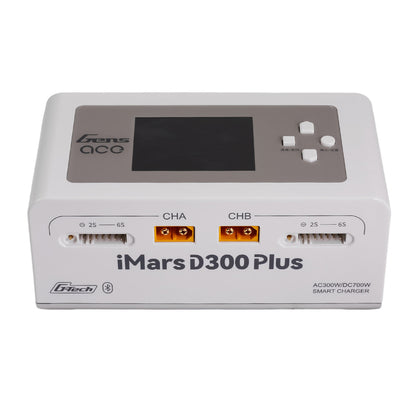 Gens ace iMars D300 Plus Smart Charger (White), Gens ace iMars D300 Plus smart charger in white with dual CHA/CHB ports, 2S–6S balance ports, and LCD screen