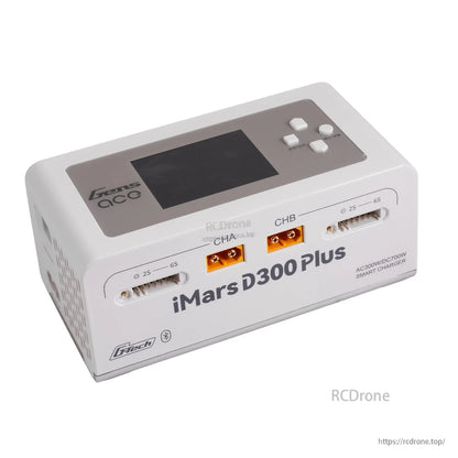 Gens ace iMars D300 Plus Smart Charger (White), Gens ace iMars D300 Plus white smart charger with dual CHA/CHB outputs, screen, and 2S–6S balance ports