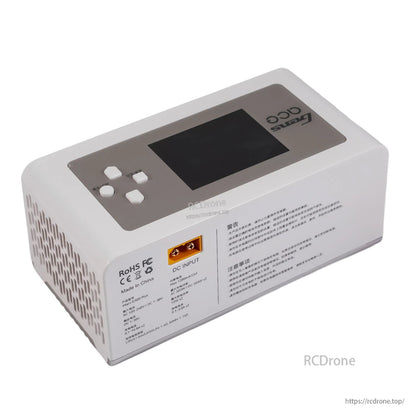 Gens ace iMars D300 Plus Smart Charger (White), Gens ace iMars D300 Plus smart charger in white with LCD screen, control buttons, and yellow DC input port