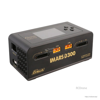 Gens ace iMars D300 RC Battery Charger, Gens ace iMars D300 dual-channel RC battery smart charger with CHA/CHB ports and 2S–6S balance connectors