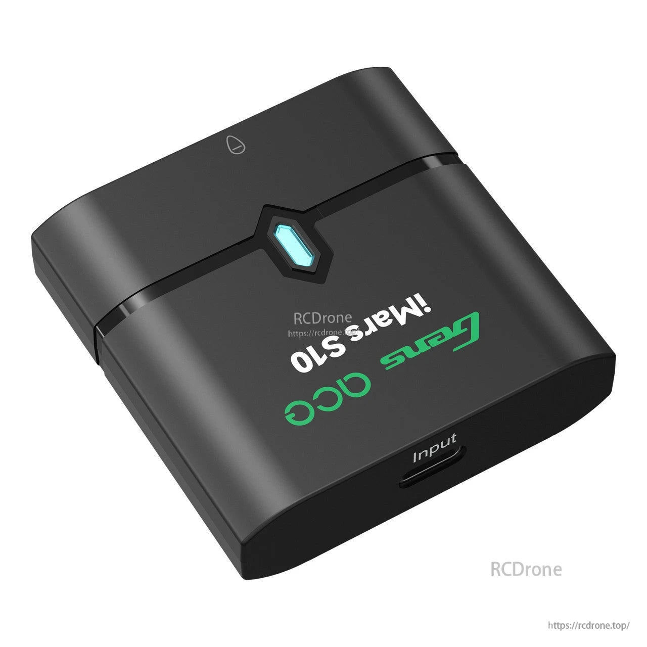 Gens ace iMars S10 portable LiPo charger in black with top status button and side port labeled Input